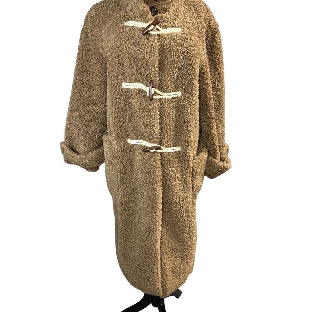 Mango Renne Brown Teddy Shearling Coat Hooded Coat toggle closure sz XS - Picture 7 of 14